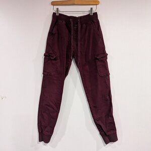 Rebel Rogue Cargo Pocket Drawstring Joggers Burgundy Size Small